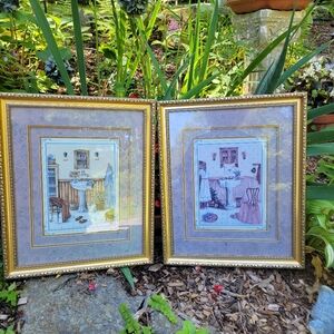 Gold Framed  Matted Artwork His & Hers  Ideal  Bathroom Setting by Kay Lamb Shan